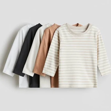 Baby Beige/Striped 5-pack Cotton T-shirts